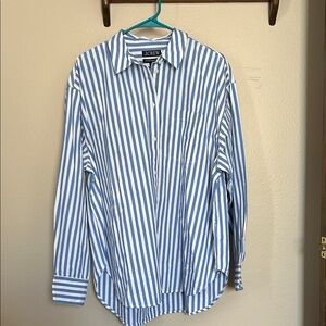NWT J. Crew Etienne Oversized Fit Shirt In White and Blue Stripes Size Medium